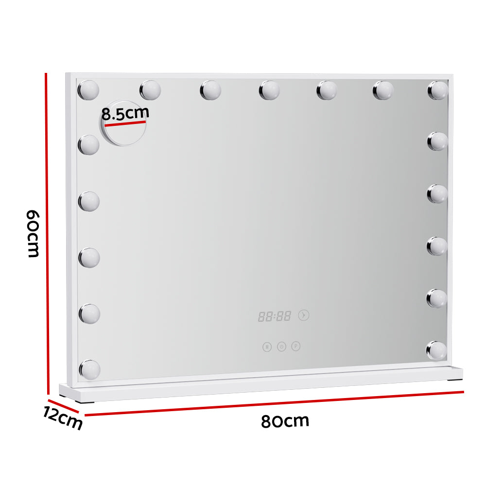 Makeup Mirror 80x60cm Hollywood Vanity with LED Light Tabletop - White