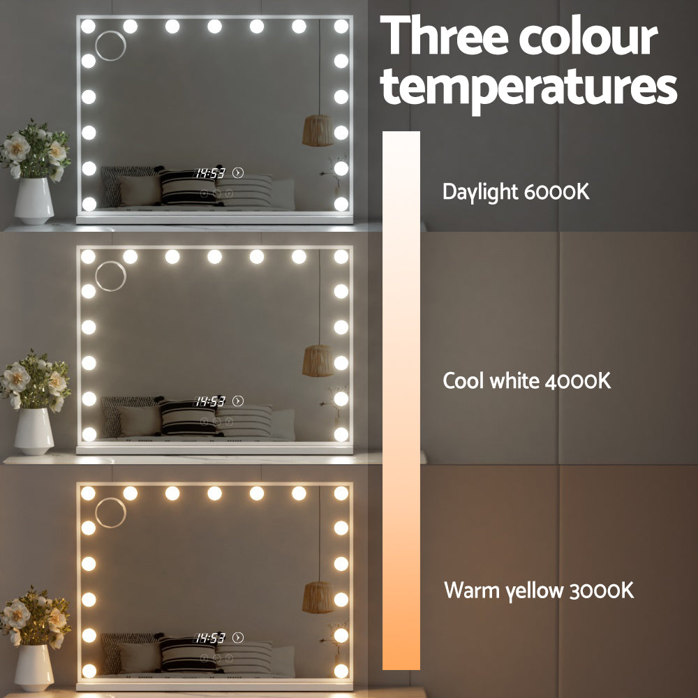 Makeup Mirror 80x60cm Hollywood Vanity with LED Light Tabletop - White