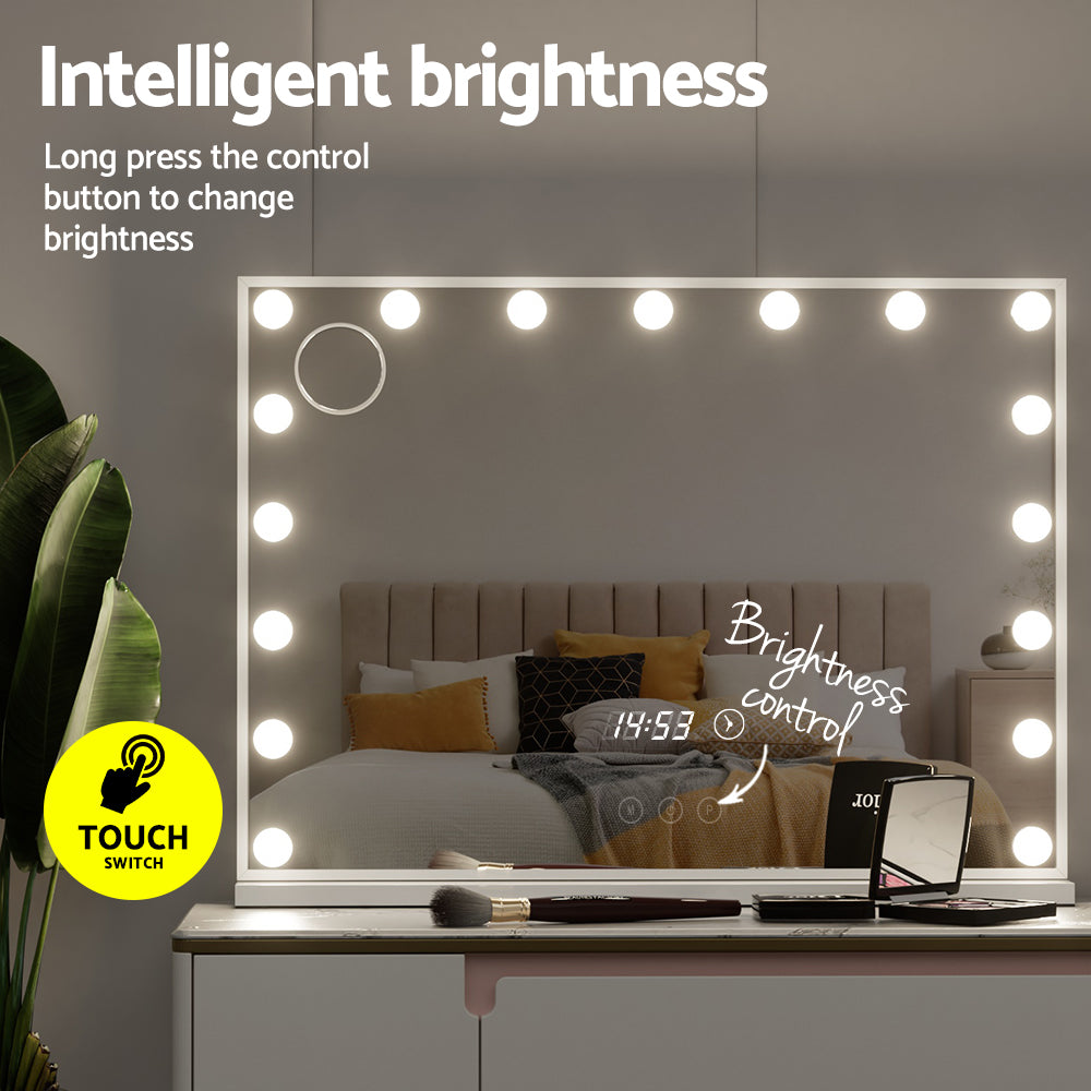 Makeup Mirror 80x60cm Hollywood Vanity with LED Light Tabletop - White