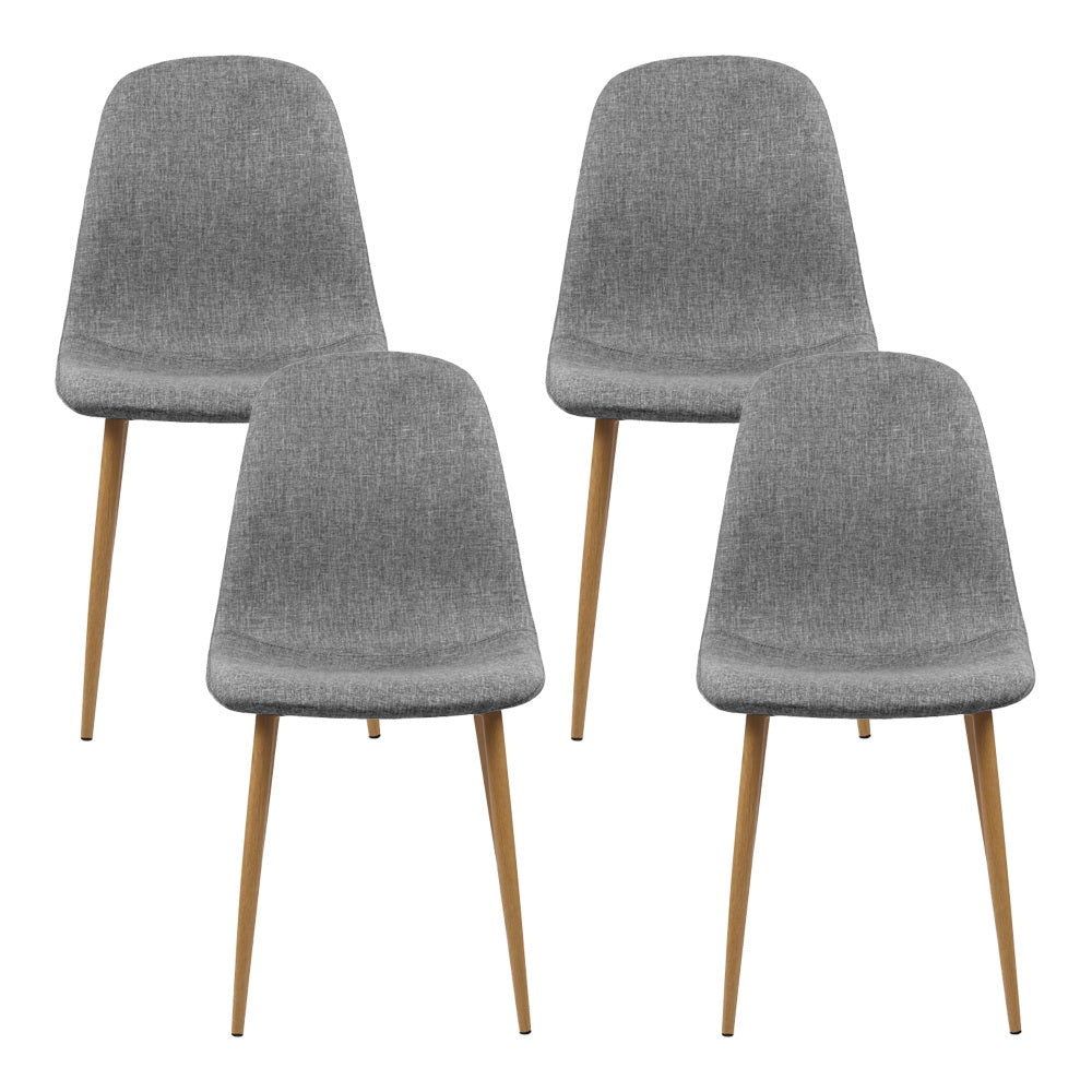 Randy Set of 4 Dining Chairs Linen Curved Slope - Grey