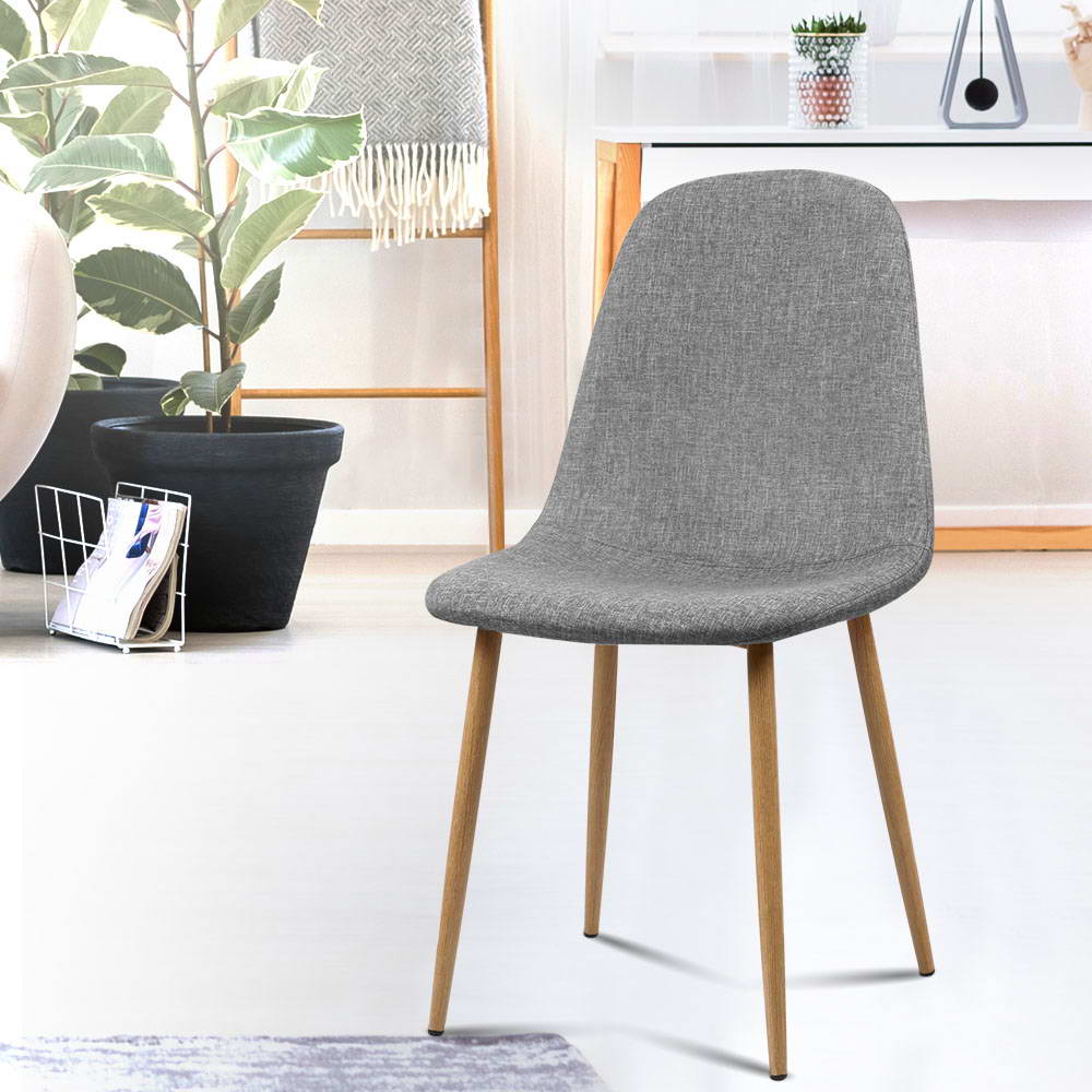 Randy Set of 4 Dining Chairs Linen Curved Slope - Grey