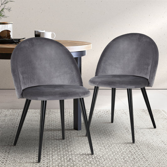 Perry Set of 2 Dining Chairs Velvet Solid Curved - Dark Grey