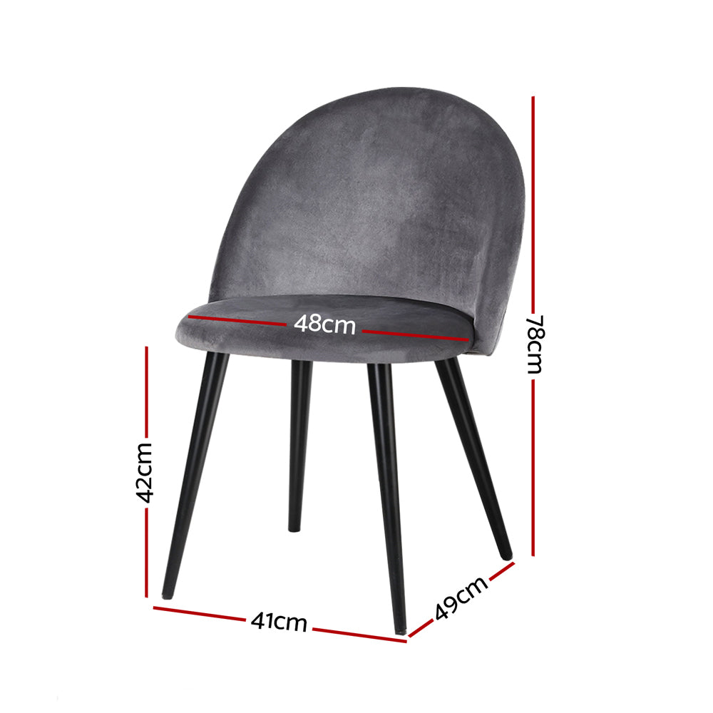Perry Set of 2 Dining Chairs Velvet Solid Curved - Dark Grey