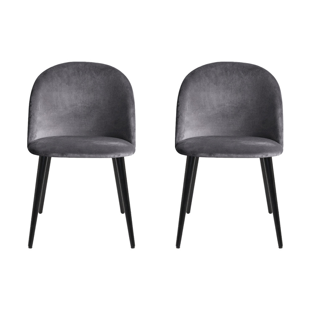 Perry Set of 2 Dining Chairs Velvet Solid Curved - Dark Grey