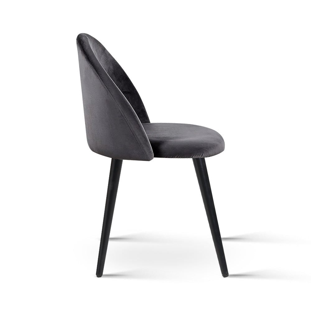 Perry Set of 2 Dining Chairs Velvet Solid Curved - Dark Grey