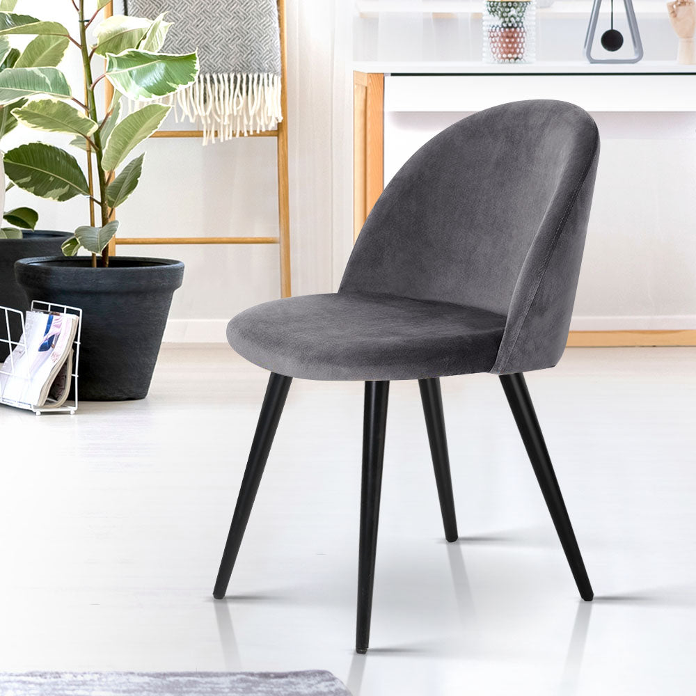Perry Set of 2 Dining Chairs Velvet Solid Curved - Dark Grey