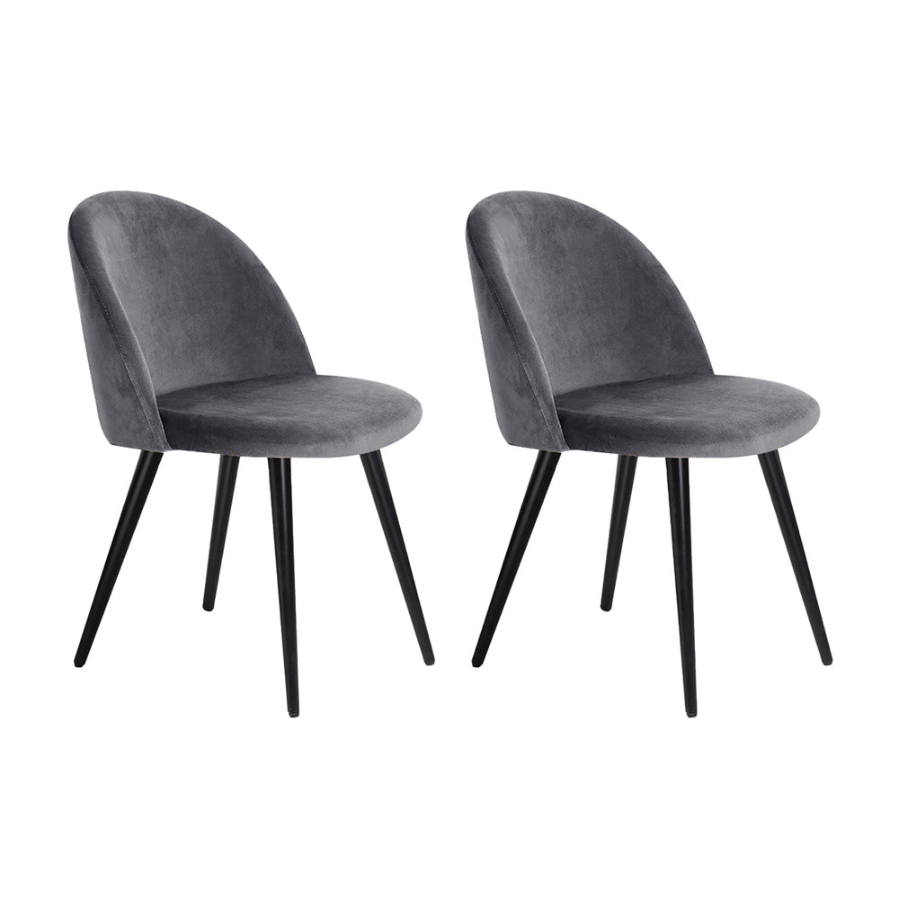Perry Set of 2 Dining Chairs Velvet Solid Curved - Dark Grey