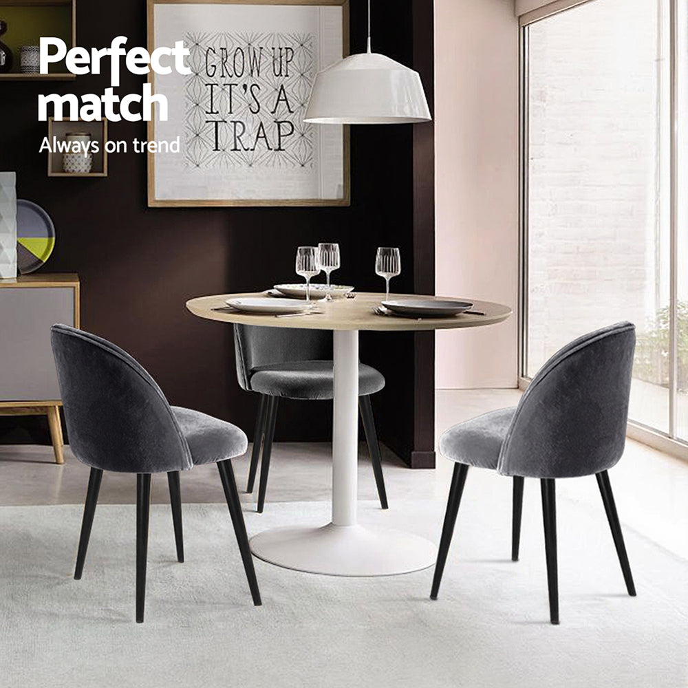 Perry Set of 4 Dining Chairs Velvet Solid Curved - Black