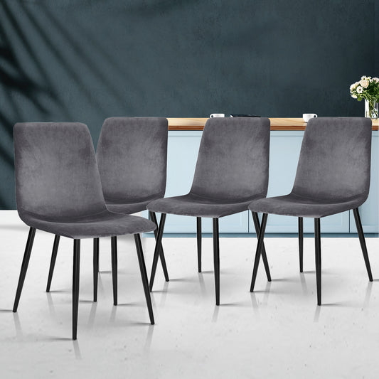 Ramsey Set of 4 Dining Chairs Velvet Horizontal Slope - Grey
