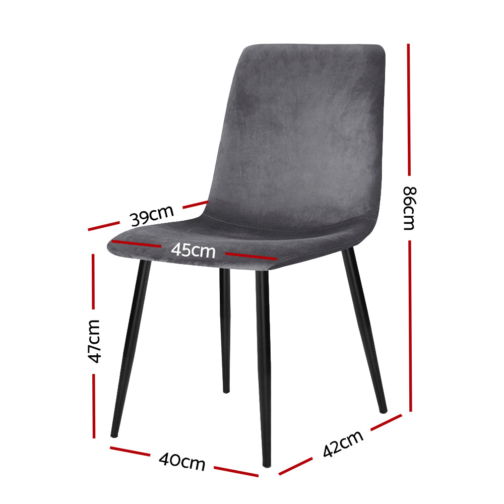 Ramsey Set of 4 Dining Chairs Velvet Horizontal Slope - Grey