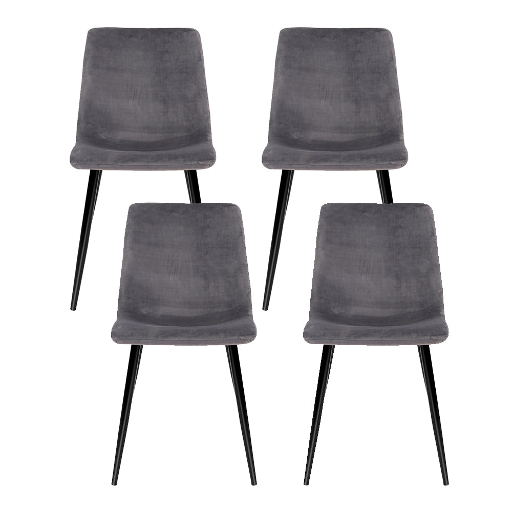 Ramsey Set of 4 Dining Chairs Velvet Horizontal Slope - Grey
