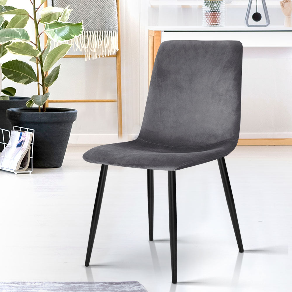 Ramsey Set of 4 Dining Chairs Velvet Horizontal Slope - Grey