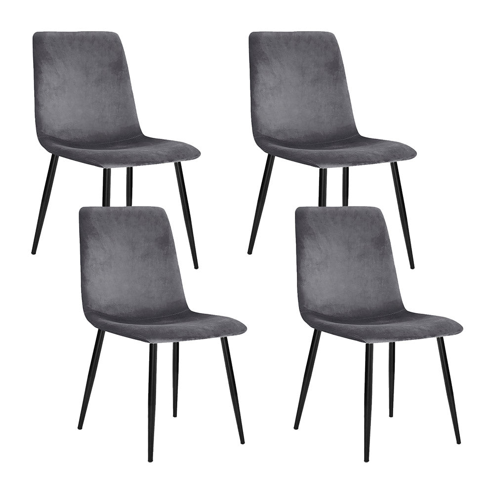 Ramsey Set of 4 Dining Chairs Velvet Horizontal Slope - Grey