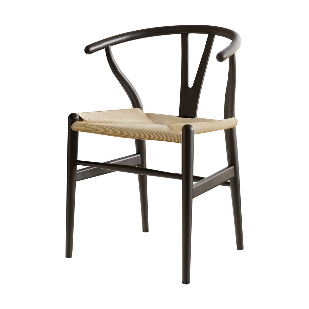 Maud Dining Chair Wooden Rattan Wishbone - Black