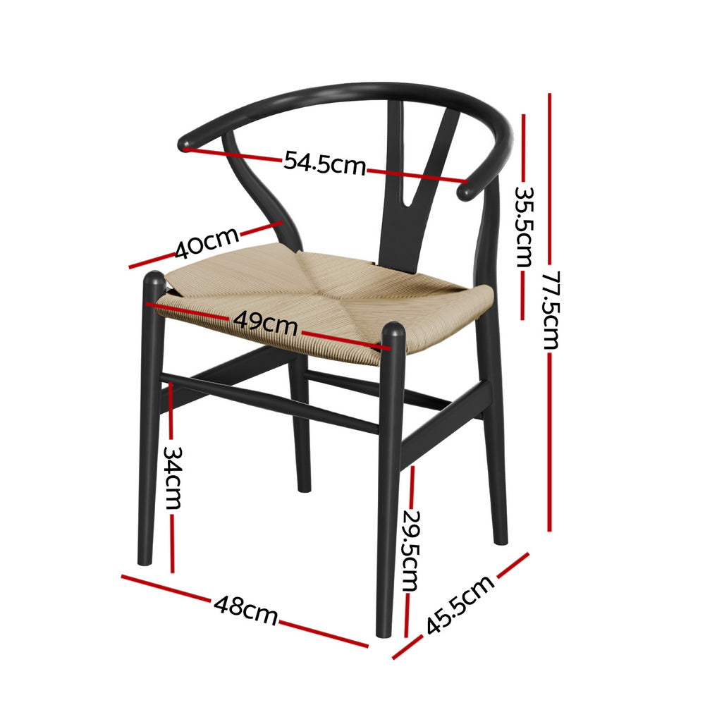 Maud Dining Chair Wooden Rattan Wishbone - Black