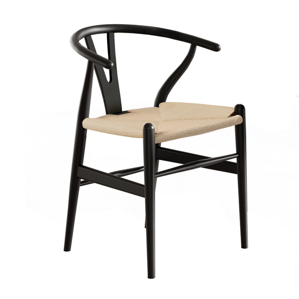 Maud Dining Chair Wooden Rattan Wishbone - Black