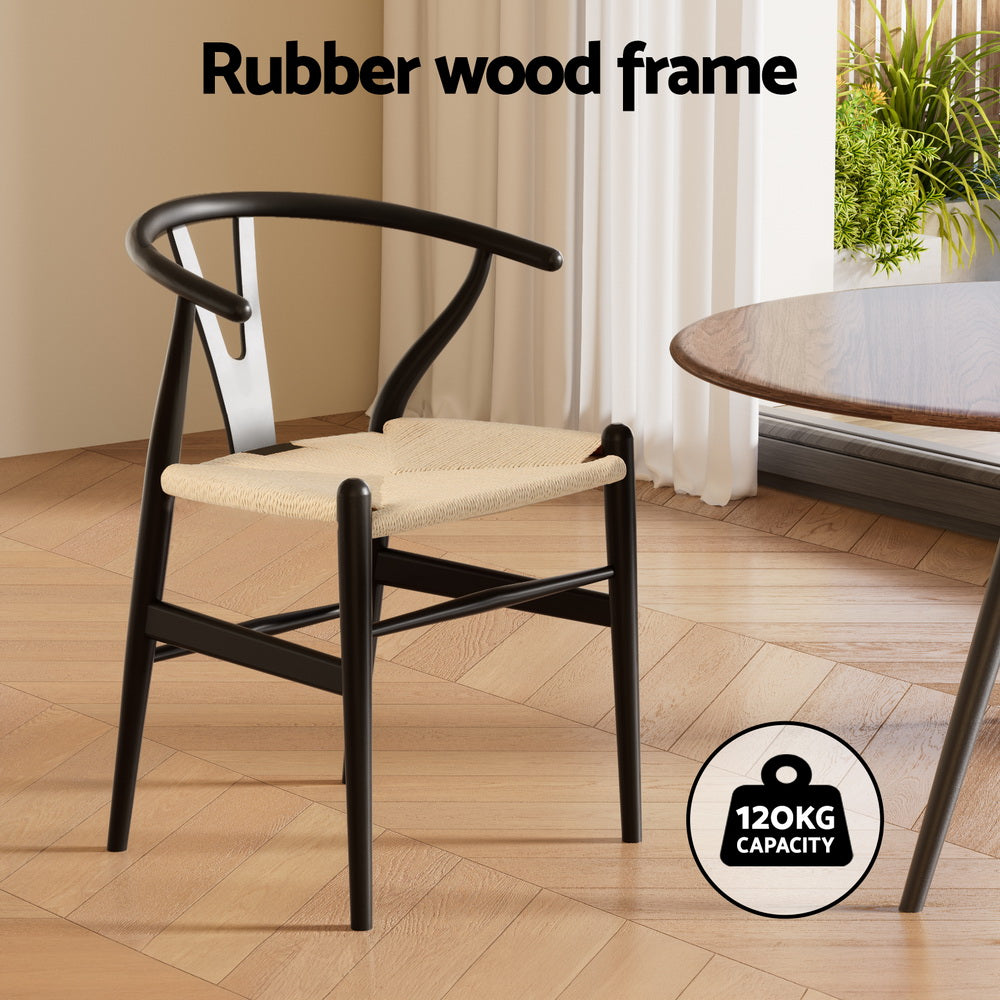 Maud Dining Chair Wooden Rattan Wishbone - Black