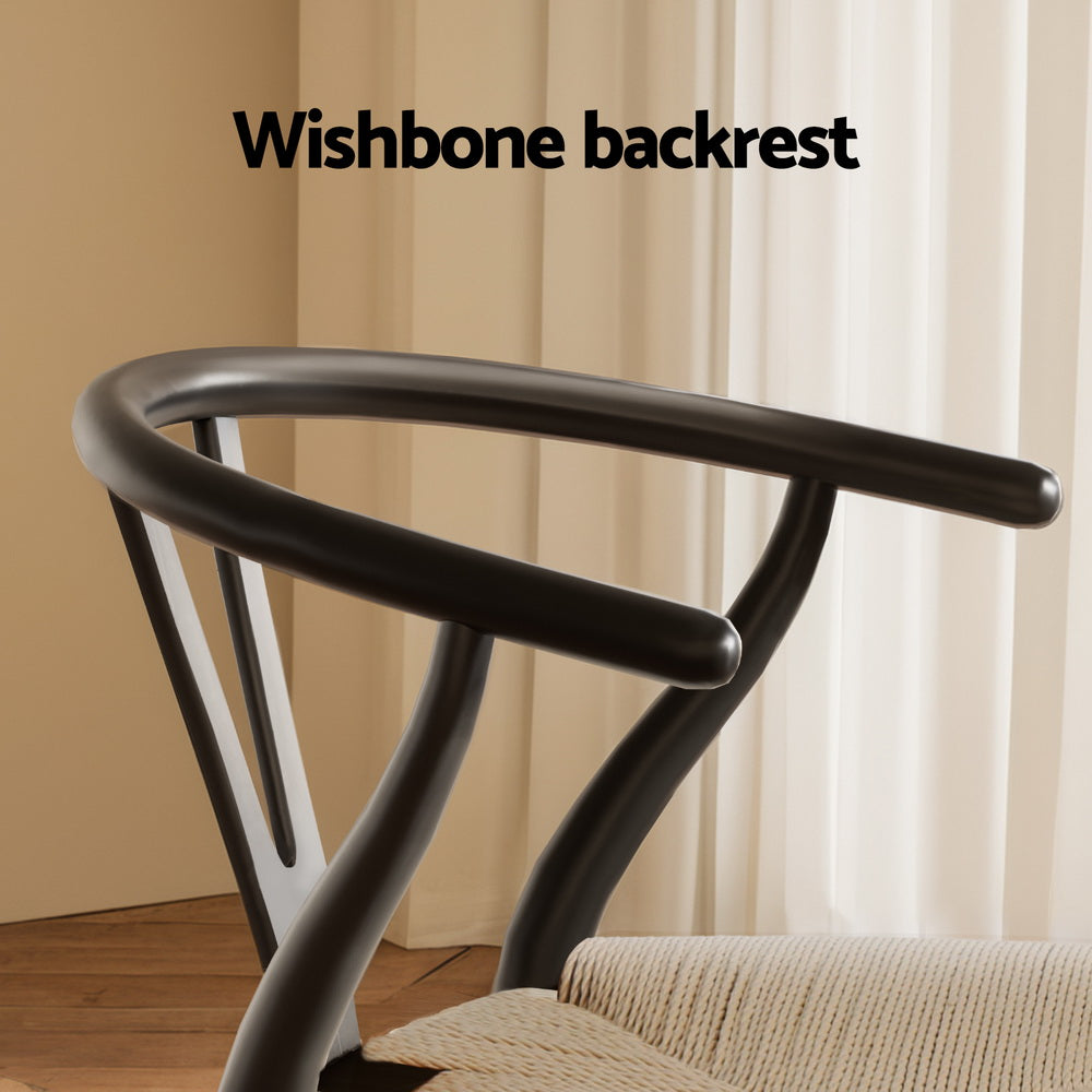 Maud Dining Chair Wooden Rattan Wishbone - Black