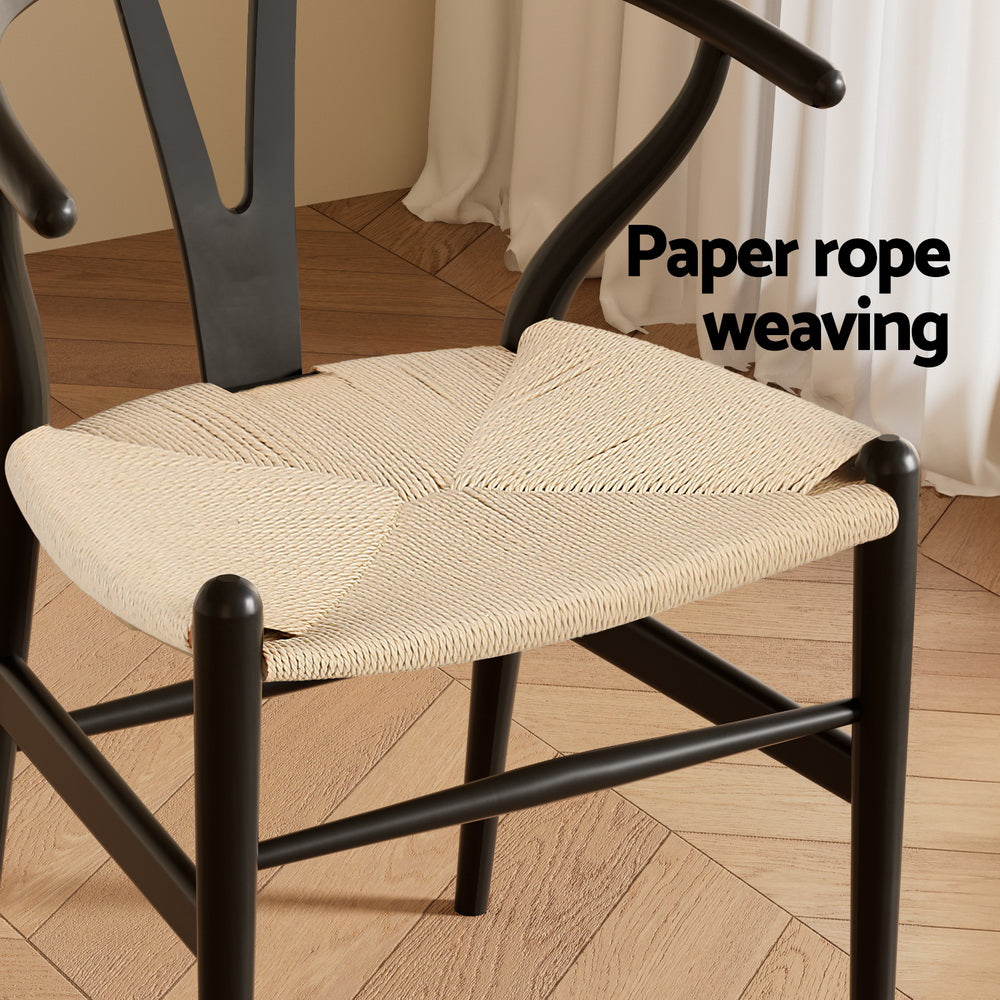 Maud Dining Chair Wooden Rattan Wishbone - Black