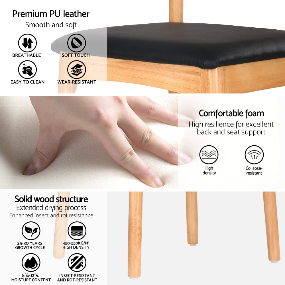 Esme Dining Chair Rubber Wood Leather Seat - Pine & Black