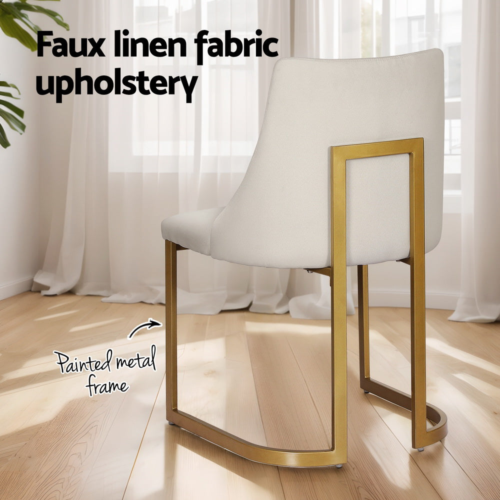 Isobel Set of 2 Dining Chairs Linen Fabric - Beige