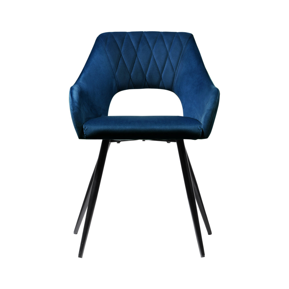 Piper Set of 2 Dining Chairs Velvet Hollow Armchair - Blue