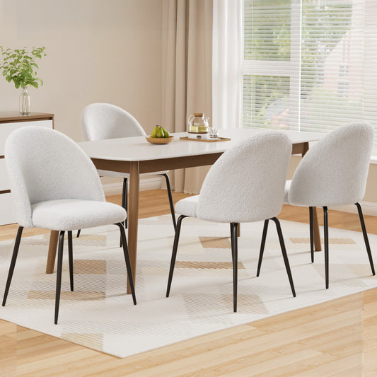 Addison Set of 4 Dining Chairs Sherpa Boucle - White