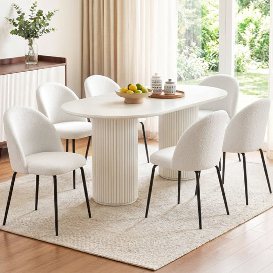 Addison Set of 6 Dining Chairs Sherpa Boucle - White