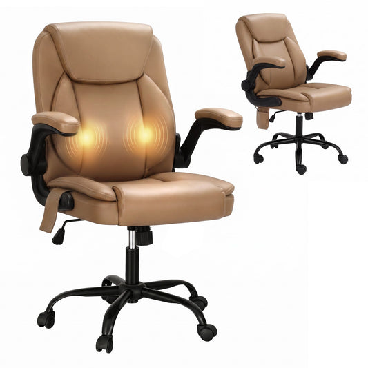 Artiss 2 Point Massage Office Chair Leather Mid Back Espresso