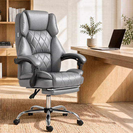 Artiss Executive Office Chair Fabric Footrest Grey