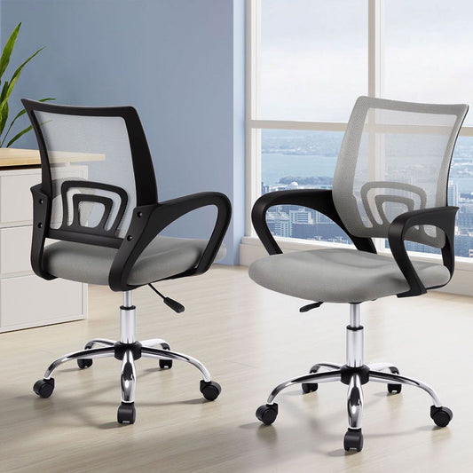 Set of 2 Artiss Mesh Office Chair Mid Back Grey