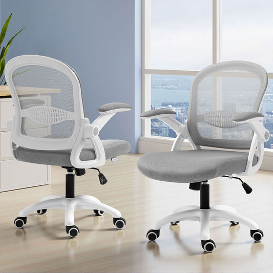Set of 2 Artiss Mesh Office Chair Computer Gaming Desk Chairs Work Study Mid Back Grey