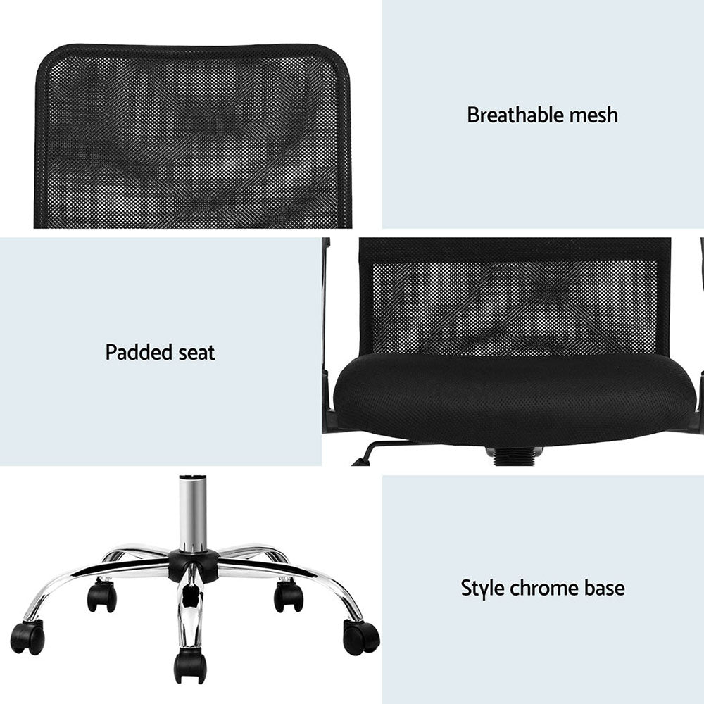 Set of 2 Artiss Mesh Office Chair Mid Back Black