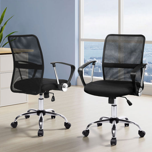 Set of 2 Artiss Mesh Office Chair Mid Back Black
