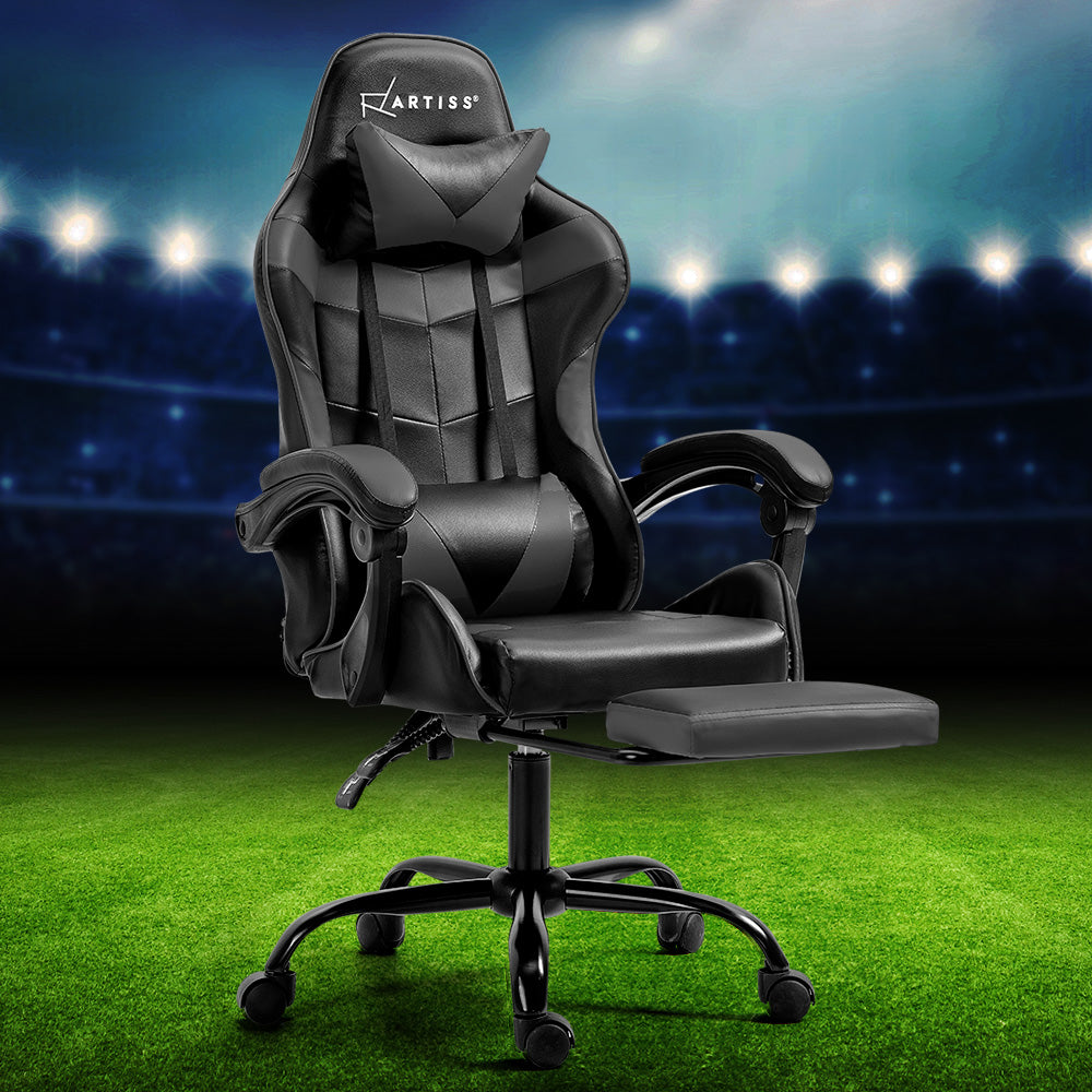 Artiss Executive Gaming Chair – Grey Leather with Footrest