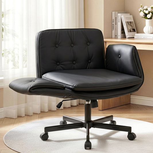 Artiss Criss Cross Chair Ergonomic Cross Legged Office Desk Chair PU Leather Black