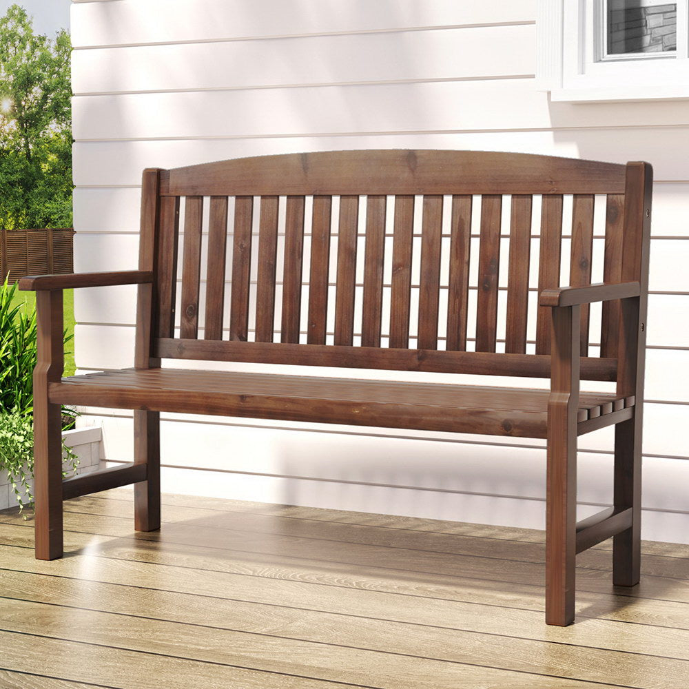 Emeric Outdoor Garden Bench Seat Wooden Chair Patio Furniture Timber Lounge - Brown