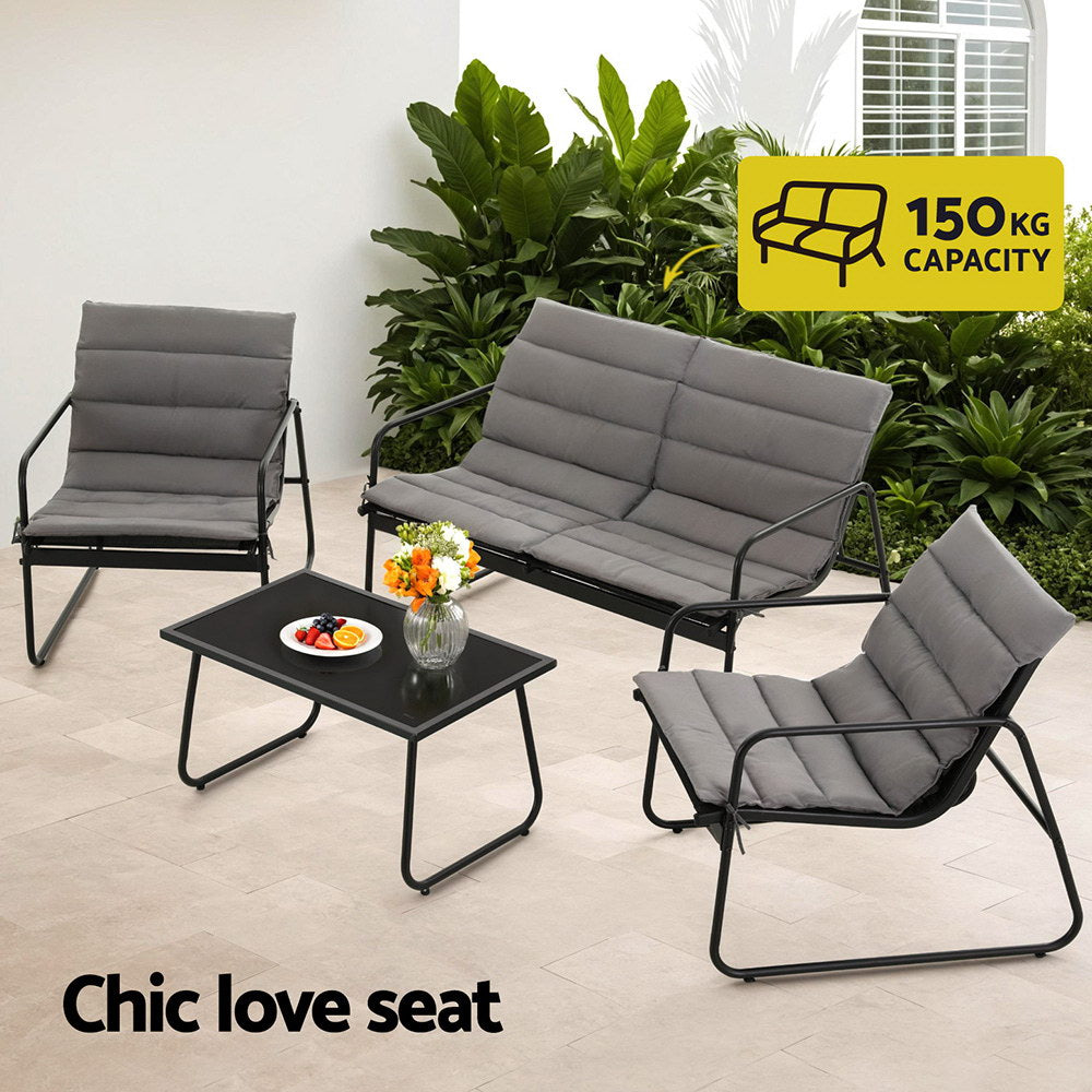Camborne 4-Seater Outdoor Sofa Set Table and Chairs Cushion textilene Patio Furniture 4-Piece - Grey
