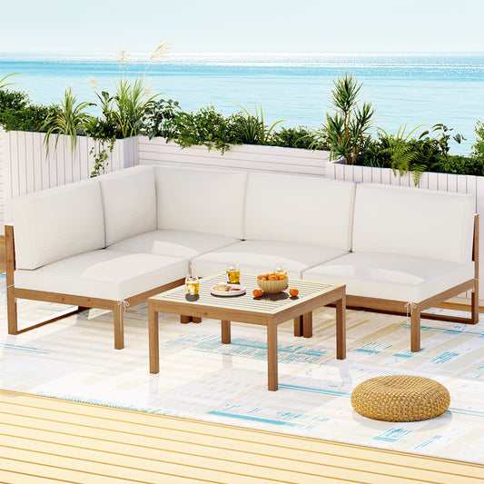Damar 4-Seater Outdoor Sofa Set Wooden Lounge Setting 5-Piece - White