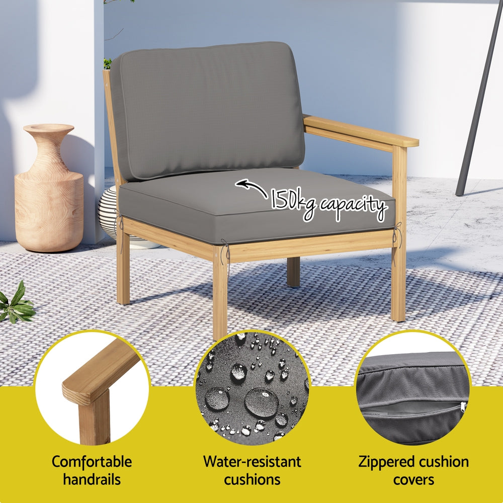 Novian 5-Seater Outdoor Sofa Set Wooden Lounge Setting 6-Piece - Grey