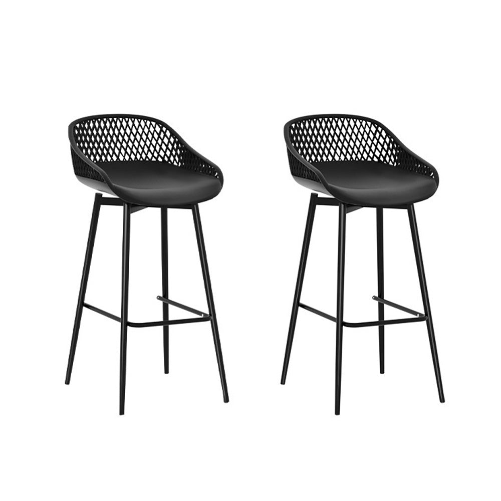Fica Bar Stools Plastic Metal Dining Chair Patio Set of 2 - Black