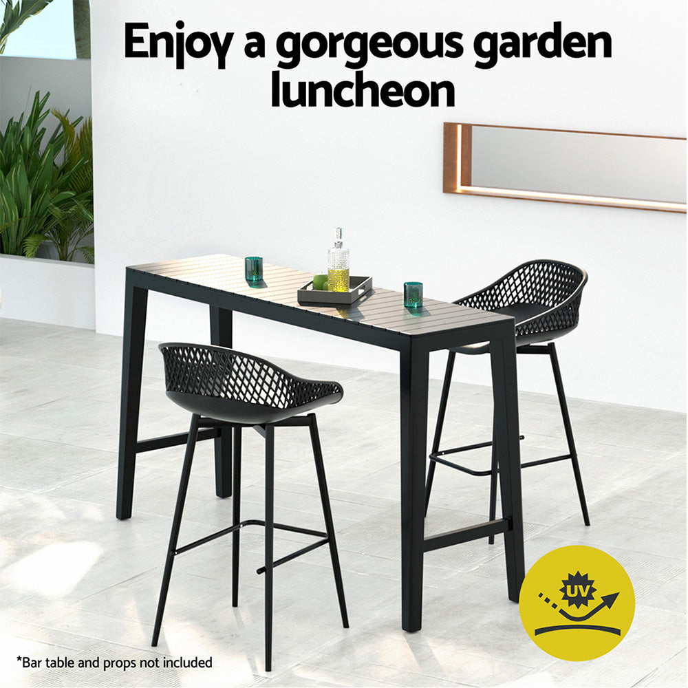 Fica Bar Stools Plastic Metal Dining Chair Patio Set of 2 - Black