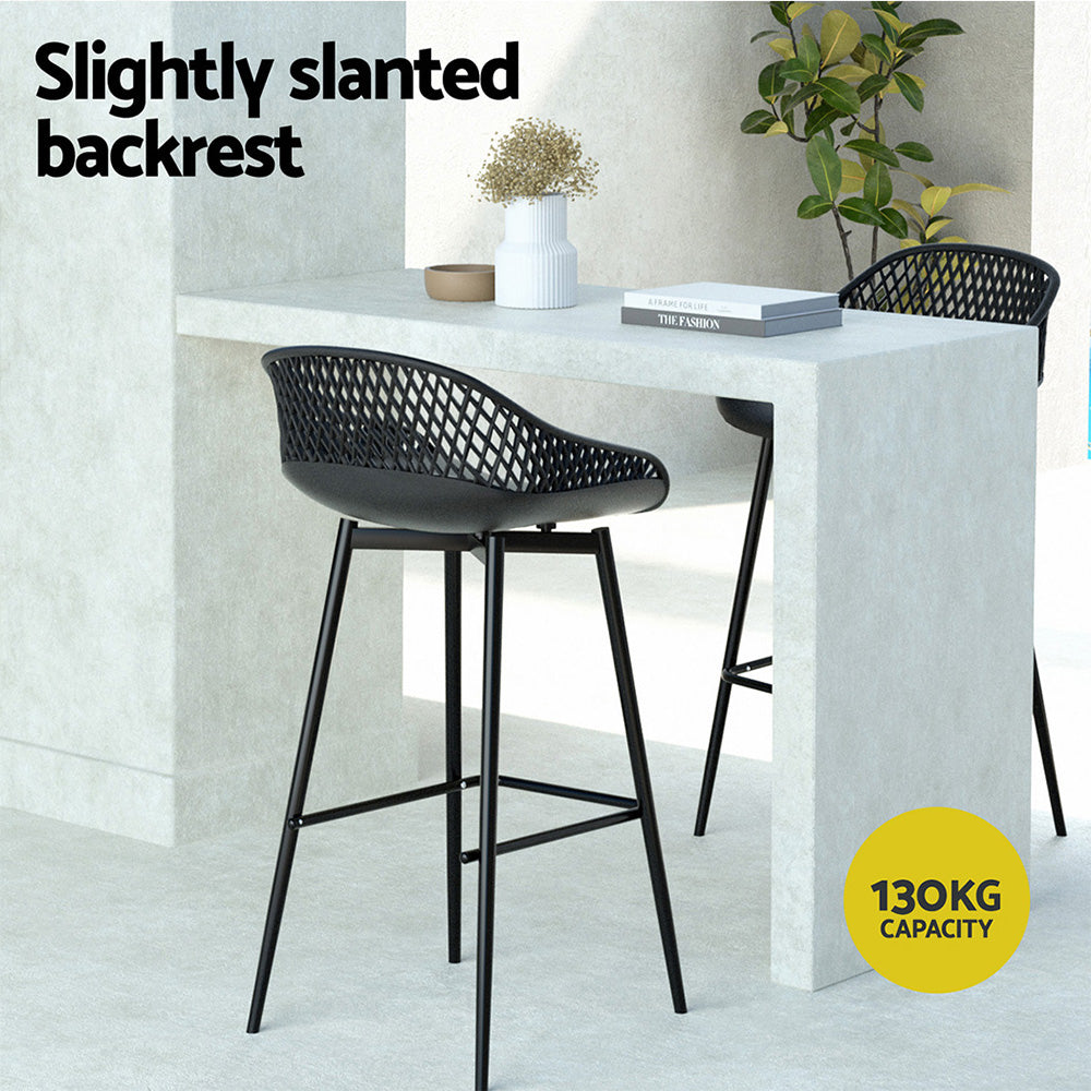 Fica Bar Stools Plastic Metal Dining Chair Patio Set of 2 - Black