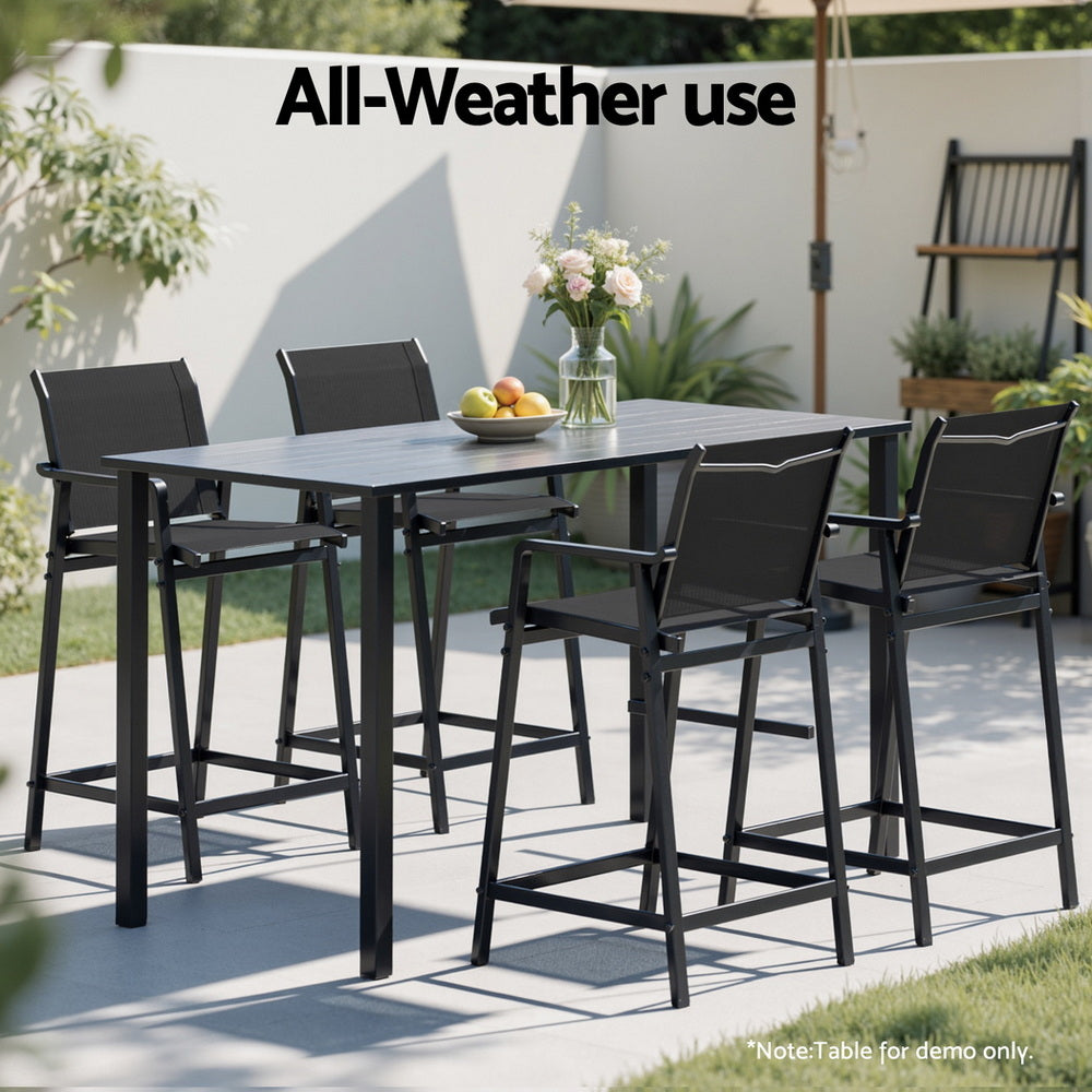 Ulyana Set of 2 Outdoor Bar Stools Steel Dining Chairs Patio Furniture Garden - Black