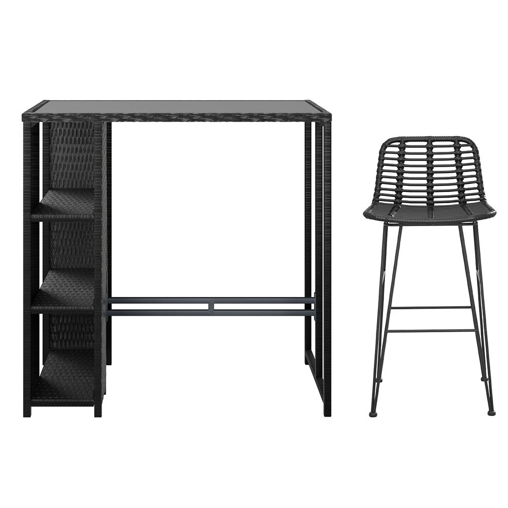 Larry Patio Furniture Dining Chairs Table and Chairs Wicker 3-Piece Outdoor Bar Set - Black