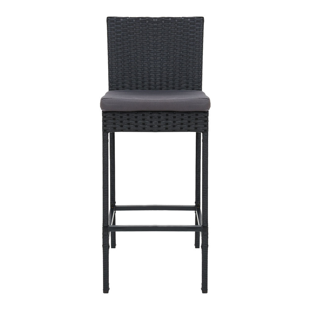 Ralph Set of 2 Outdoor Bar Stools Dining Chairs Wicker Furniture - Black