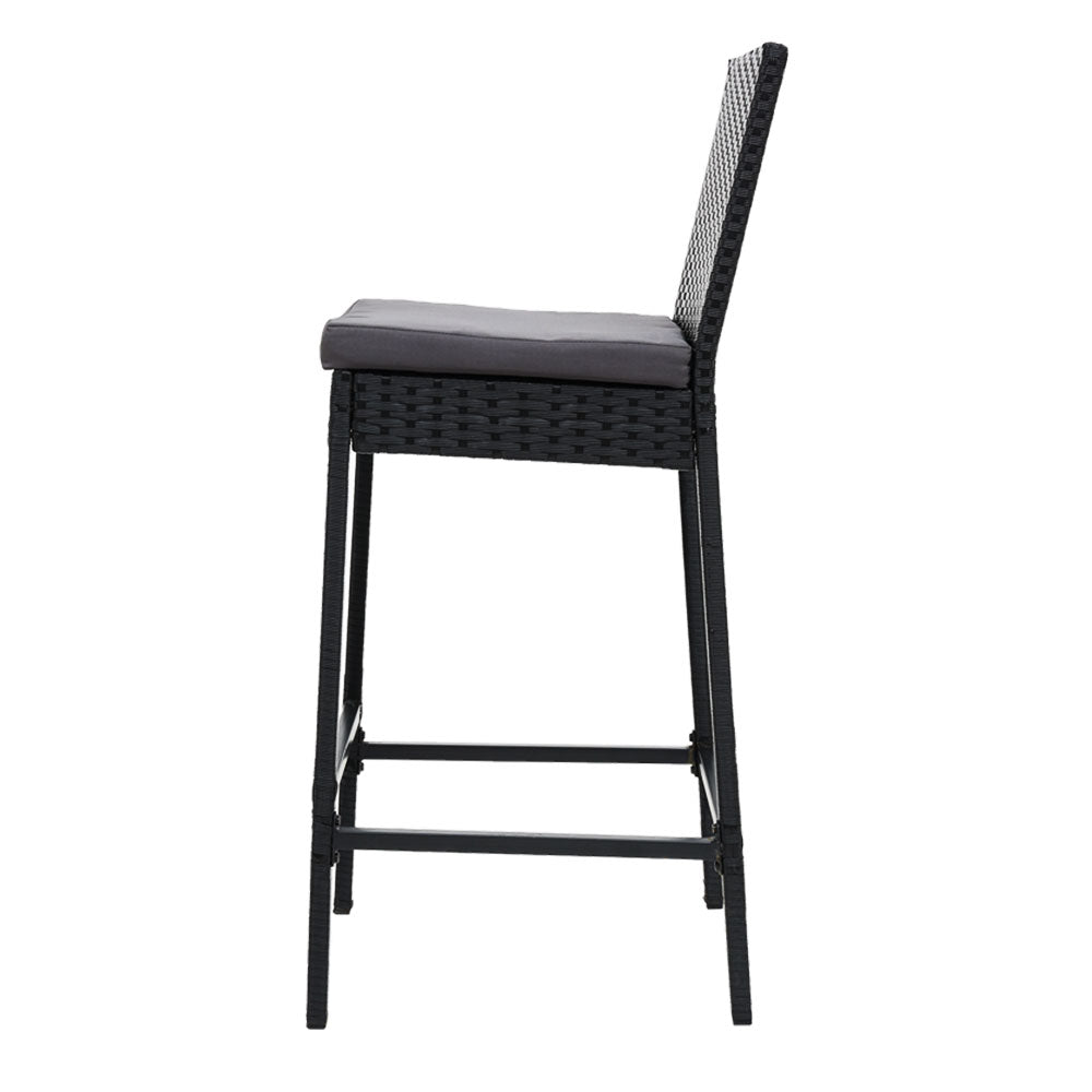 Ralph Set of 2 Outdoor Bar Stools Dining Chairs Wicker Furniture - Black