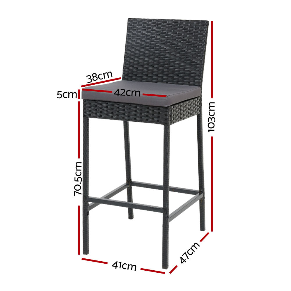 Ralph Set of 4 Outdoor Bar Stools Dining Chairs Wicker Furniture - Black