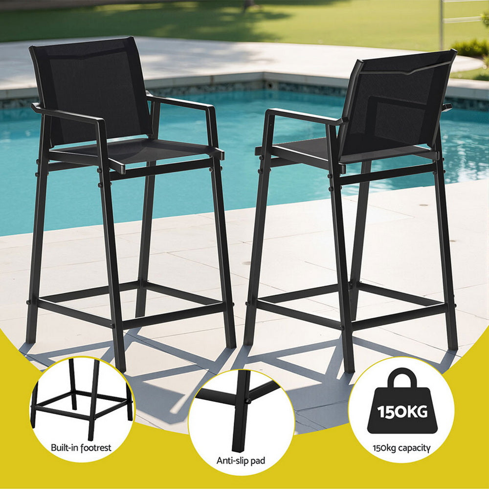 Serilda 2-Seater Outdoor Bar Set Stools Dining Chairs Table Patio Furniture Bistro Set Steel 3-Piece - Black