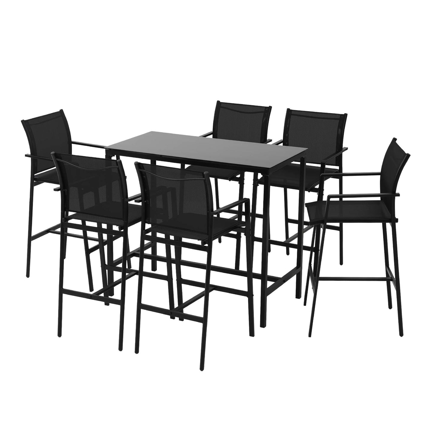 Basina 6-Seater Outdoor Bar Set Stools Dining Chairs Table Patio Steel Bistro Set 7-Piece - Black